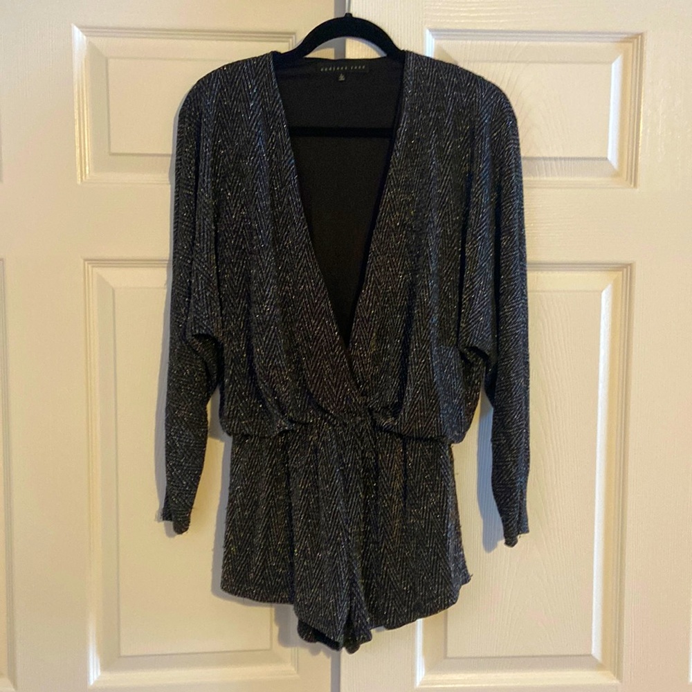 Metallic knit plunge romper